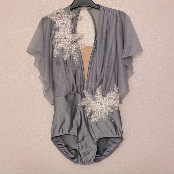 Glamour solo custom dance costume gray lyrical flutter sleeve SA-Small adult - Picture 3 of 14